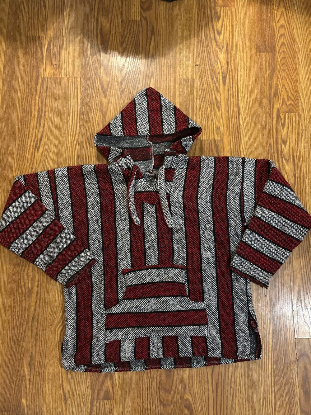 Authentic Striped Traditional Mexican Baja Jerga Surfer DrugRug Woven Hoodie